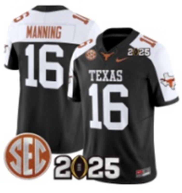 Men 2025 Texas Longhorns 16 Manning Black Nike NCAA Jersey style 03